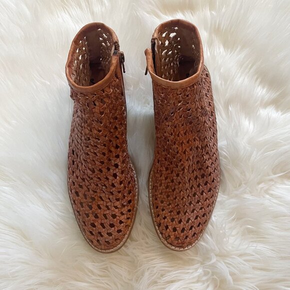Free People Brown Rust Woven Leather Bohemian Cayne Ankle Shoeboots - Picture 2 of 8